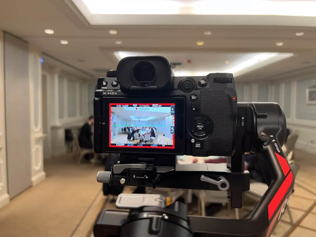 Close-up of a gimbal camera rig used for corporate video shooting in Istanbul