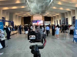 Congress center entrance set up for a corporate conference photo shoot in Istanbul