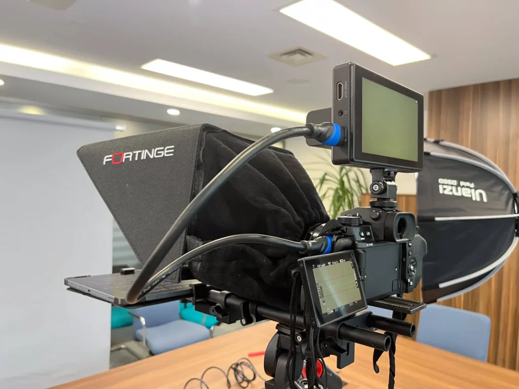 Camera and prompter setup used for streaming a hybrid corporate event in Istanbul